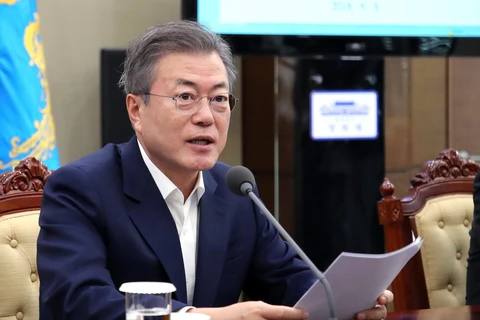 Tổng thống Hàn Quốc Moon Jae-in phát biểu tại cuộc họp ở Seoul. (Ảnh: Yonhap/TTXVN)