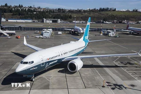 Máy bay 737 MAX của Boeing sau khi thực hiện chuyến bay thử nghiệm tại Seattle, Washington, ngày 16/3/2018. (Ảnh: AFP/TTXVN)