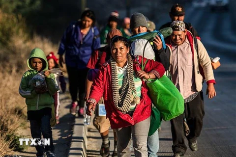 Người di cư Trung Mỹ tại khu vực Tijuana, Mexico, trong hành trình tới Mỹ. (Ảnh: AFP/TTXVN)