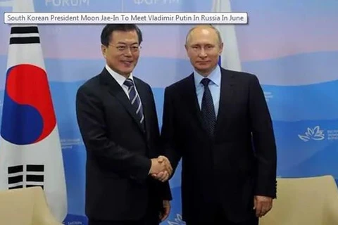 Tổng thống Vladimir Putin (phải) và người đồng cấp Hàn Quốc Moon Jae-in. (Nguồn: ndtv.com)