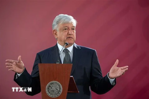 Tổng thống Mexico Andres Manuel Lopez Obrador phát biểu tại Mexico City. (Ảnh: AFP/TTXVN)