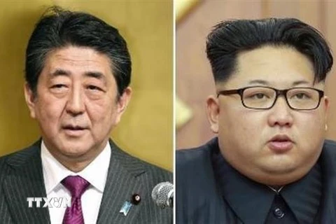 Thủ tướng Nhật Bản Shizo Abe (trái) và nhà lãnh đạo Triều Tiên Kim Jong-un. (Ảnh: Kyodo/TTXVN)