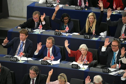 Toàn cảnh phiên bỏ phiếu của Nghị viện châu Âu về lập trường của Liên minh châu Âu đối với thỏa thuận Brexit, tại Strasbourg, Đông Bắc Pháp ngày 18/9/2019. (Ảnh: AFP/TTXVN)