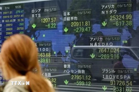 Bảng tỷ giá chứng khoán tại thủ đô Tokyo, Nhật Bản. (Ảnh minh họa. Kyodo/TTXVN)