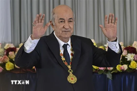 Tổng thống đắc cử Algeria Abdelmadjid Tebboune tại lễ tuyên thệ nhậm chức ở thủ đô Algiers. (Ảnh: AFP/TTXVN)