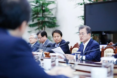 Tổng thống Hàn Quốc Moon Jae-in trong một cuộc họp Hội đồng An ninh Quốc gia (NSC). (Nguồn: The Hankyoreh)