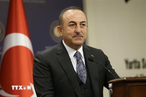 Ngoại trưởng Thổ Nhĩ Kỳ Mevlut Cavusoglu phát biểu tại cuộc họp ở Ankara ngày 6/1/2020. (Ảnh: THX/TTXVN)