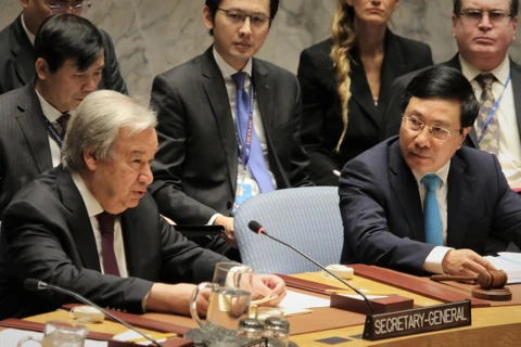 Tổng thư ký Liên hợp quốc Antonio Guterres phát biểu tại phiên thảo luận. (Ảnh: Khắc Hiếu/TTXVN)