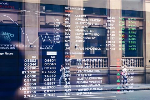 Màn hình điện tử thông báo chỉ số chứng khoán tại sàn giao dịch ở Sydney, Australia. (Ản minh họa. THX/TTXVN)