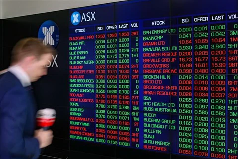 Bảng điện tử thông báo chỉ số chứng khoán tại sàn giao dịch ở Sydney, Australia. (Ảnh minh họa. THX/TTXVN)