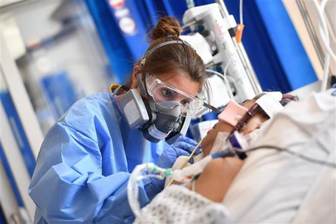 Nhân viên y tế chăm sóc bệnh nhân mắc COVID-19 tại một bệnh viện Hoàng gia Papworth ở Cambridge, Anh. (Ảnh: AFP/TTXVN)