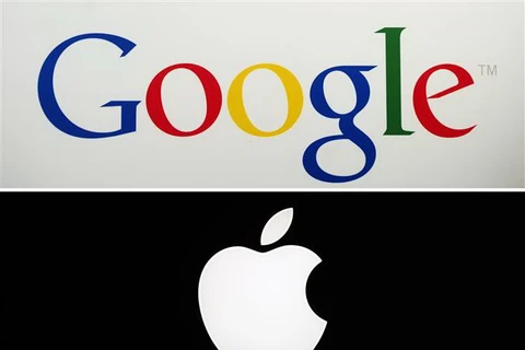 Biểu tượng Google và Apple. (Ảnh: AFP/TTXVN)