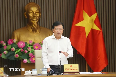 Phó Thủ tướng Trịnh Đình Dũng phát biểu chỉ đạo buổi làm việc. (Ảnh: Doãn Tấn/TTXVN)