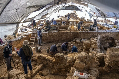 Các nhà khảo cổ tại trung tâm lưu trữ hành chính. (Nguồn: timesofisrael.com)