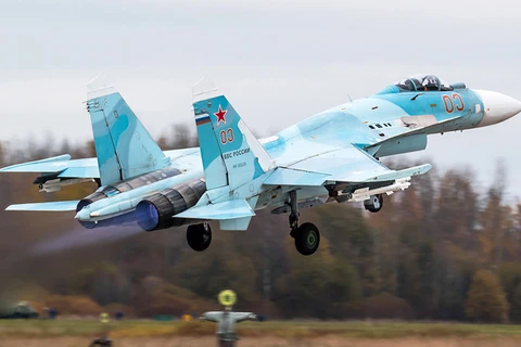 Tiêm kích Su-27 Nga xuất phát làm nhiệm vụ hồi năm 2018. Ảnh: Russian Planes.