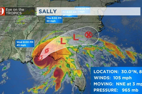 Hướng đi của bão Sally. (Nguồn: wftv.com)