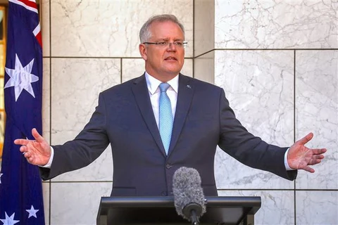 Thủ tướng Australia Scott Morrison phát biểu tại Canberra. (Ảnh: AFP/TTXVN)