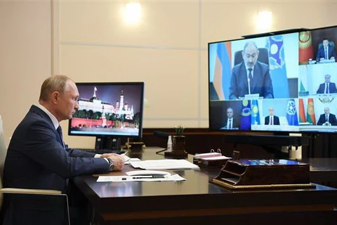 Tổng thống Nga Vladimir Putin tại cuộc họp trực tuyến CSTO ở Moskva, Nga, ngày 2/12/2020. (Ảnh: AFP/TTXVN)