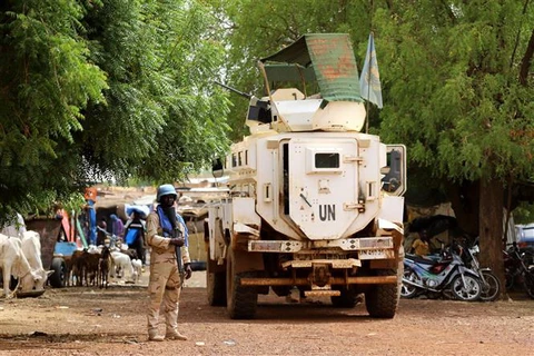 Xe chở binh sỹ thuộc Phái bộ gìn giữ hòa bình của Liên hợp quốc tại Mali tuần tra ở thành phố Gao. (Ảnh: AFP/TTXVN)