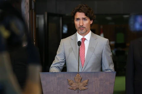 Thủ tướng Canada Justin Trudeau phát biểu tại cuộc họp báo ở Ottawa. (Ảnh: AFP/TTXVN|)