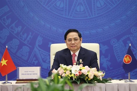 Thủ tướng Phạm Minh Chính phát biểu tại buổi tiếp. (Ảnh: Dương Giang/TTXVN)