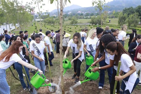 Thí sinh Hoa hậu Du lịch dự lễ phát động trồng cây tại Vĩnh Phúc