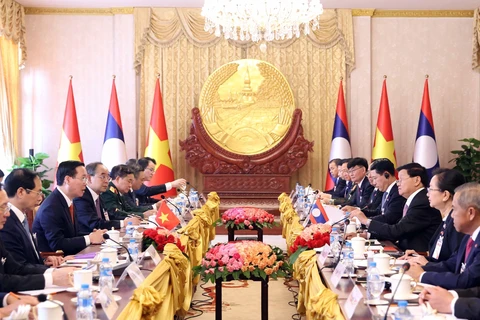 Chủ tịch nước Võ Văn Thưởng hội đàm với Tổng Bí thư, Chủ tịch nước Lào
