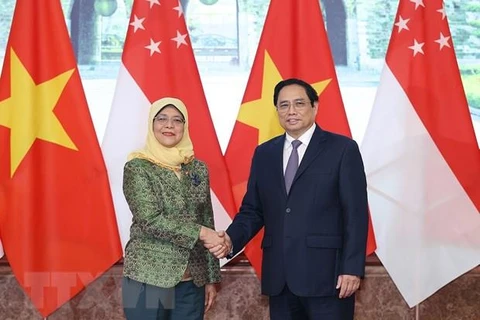 Thủ tướng Phạm Minh Chính tiếp Tổng thống Cộng hòa Singapore Halimah Yacob thăm cấp Nhà nước Việt Nam vào tháng 10/2022. (Ảnh: Dương Giang/TTXVN) 