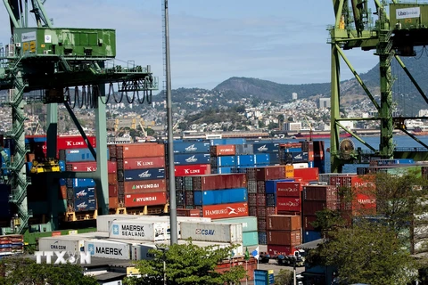 Container hàng hóa được bốc dỡ tại cảng Rio de Janeiro, Brazil. (Ảnh: AFP/TTXVN)