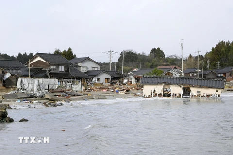 Khu vực bị ảnh hưởng bởi sóng thần sau động đất ở tỉnh Ishikawa, miền Trung Nhật Bản. (Ảnh: Kyodo/TTXVN)