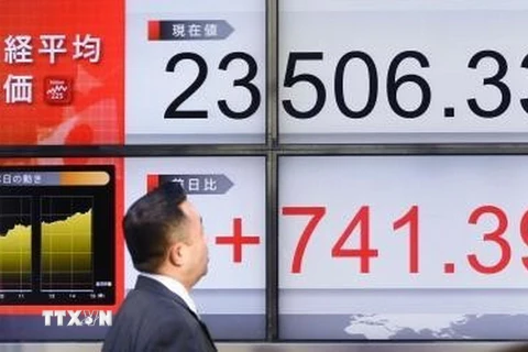 Bảng tỷ giá chứng khoán tại thủ đô Tokyo, Nhật Bản. (Ảnh minh họa. Nguồn: Kyodo/TTXVN)