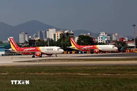 Trong ảnh: Máy bay của Hãng hàng không Vietjet tại sân bay Đà Nẵng. (Ảnh: Ngọc Hà/TTXVN)