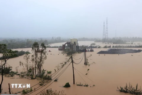 Phần bãi giáp đê khu vực cầu Hàn, thành phố Hải Dương bị ngập khi nước sông Thái Bình lên cao lúc 10 giờ sáng 11/9/2024. (Ảnh: Mạnh Minh/TTXVN)