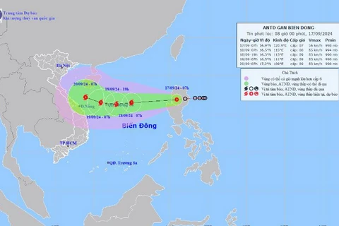 Hướng đi của áp thấp. (Ảnh: Trung tâm Dự báo Khí tượng Thủy văn Quốc gia)