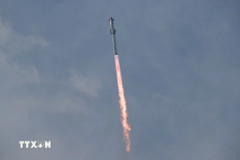 Tàu vũ Starship của SpaceX rời bệ phóng tại Boca Chica, Texas, Mỹ, ngày 14/3. (Ảnh: AFP/TTXVN)