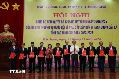 Chủ tịch UBND tỉnh Bắc Ninh Vương Quốc Tuấn phát biểu tại Hội nghị. (Ảnh: Thái Hùng/TTXVN)