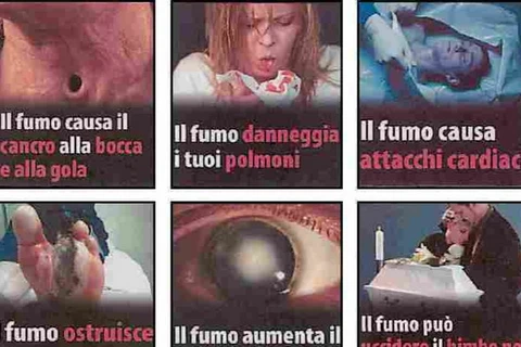 Những hình ảnh đáng sợ này sẽ xuất hiện trên các bao thuốc lá ở Italy trong thời gian tới. (Nguồn: La Stampa)