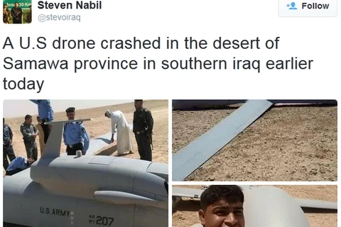 Người dân Iraq 'hào hứng' chụp ảnh bên máy bay rơi. (nguồn: RT)