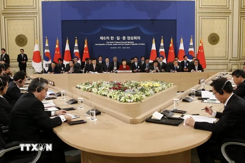 Hội nghị thượng đỉnh ba bên Hàn-Trung-Nhật. (Nguồn: AFP/TTXVN)