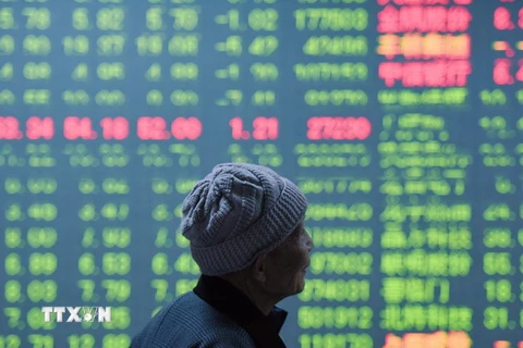 Nhà đầu tư theo dõi tỉ giá chứng khoán tại Hàng Châu, tỉnh Chiết Giang, miền đông Trung Quốc ngày 11/1. (Nguồn: AFP/TTXVN) 