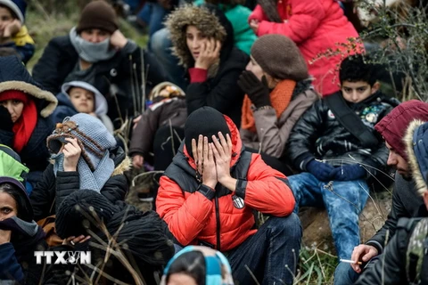 Người di cư chờ tại Canakkale, Thổ Nhĩ Kỳ để tìm cách vượt biển tới Hy Lạp. (Nguồn: AFP/TTXVN) 