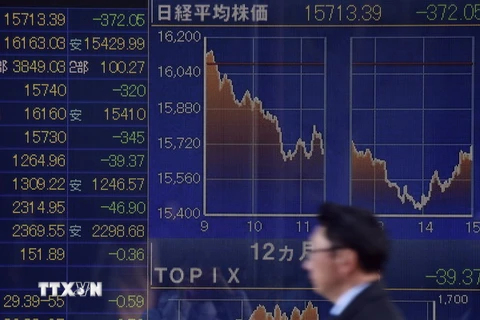 Chỉ số Nikkei lao dốc tại thị trường chứng khoán Tokyo, Nhật Bản. (Nguồn: AFP/TTXVN)