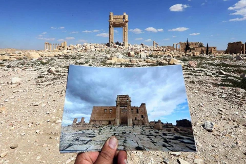 Những gì còn lại của ngôi đền Bel, được xây dựng vào năm 32 sau Công nguyên. Đây từng được xem là di sản thế giới UNESCO nguyên vẹn nhất của thành phố cổ Palmyra. (Nguồn: RT)
