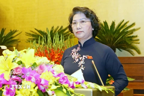 Chủ tịch Quốc hội Nguyễn Thị Kim Ngân đọc diễn văn bế mạc. (Ảnh: Nhan Sáng/TTXVN) 