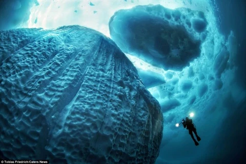 Nhiếp ảnh gia Tobias Friedrich chuyên chụp ảnh dưới nước sẽ mang tới cho người xem cái nhìn cận cảnh về phần chìm của những tảng băng trôi.