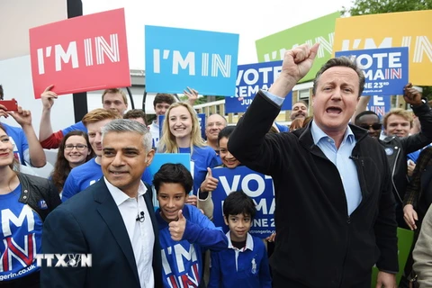 Thủ tướng Anh David Cameron (phải, trước) phát biểu tại thủ đô London. (Nguồn: EPA/TTXVN) 