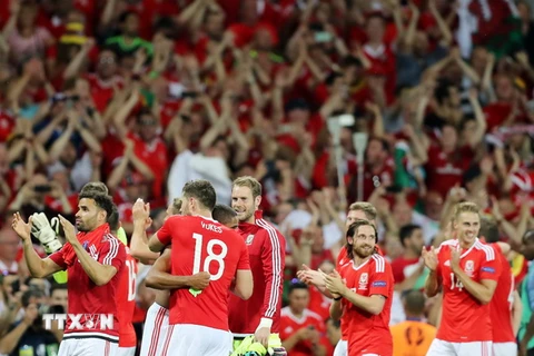 Các cầu thủ của Xứ Wales mừng chiến thắng sau trận đấu. (Nguồn: EPA/TTXVN) 