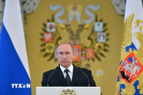 Tổng thống Nga Vladimir Putin phát biểu tại thủ đô Moskva. (Nguồn: EPA/TTXVN) 