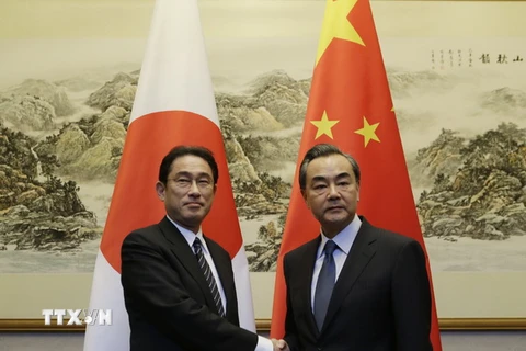 Ngoại trưởng Nhật Bản Fumio Kishida (trái) đã hội đàm với người đồng cấp nước chủ nhà Vương Nghị (phải). (Nguồn: AFP/TTXVN)