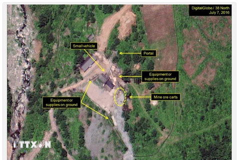Hình ảnh được cho là của các thiết bị được tăng cường tại khu thử hạt nhân của Triều Tiên ở Punggye-ri. (Nguồn: Yonhap/TTXVN) 